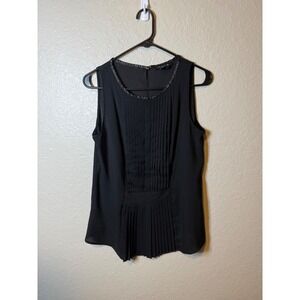 Tracy M Black Sleeveless Blouse Top Pleated Career Party Elegant Women's